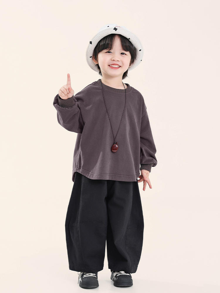 Wholesale Children Clothes Boys' Long-Sleeve T-Shirt New Spring New Style Top for Kids Korean Version Solid Color Round Neck Base Shirt