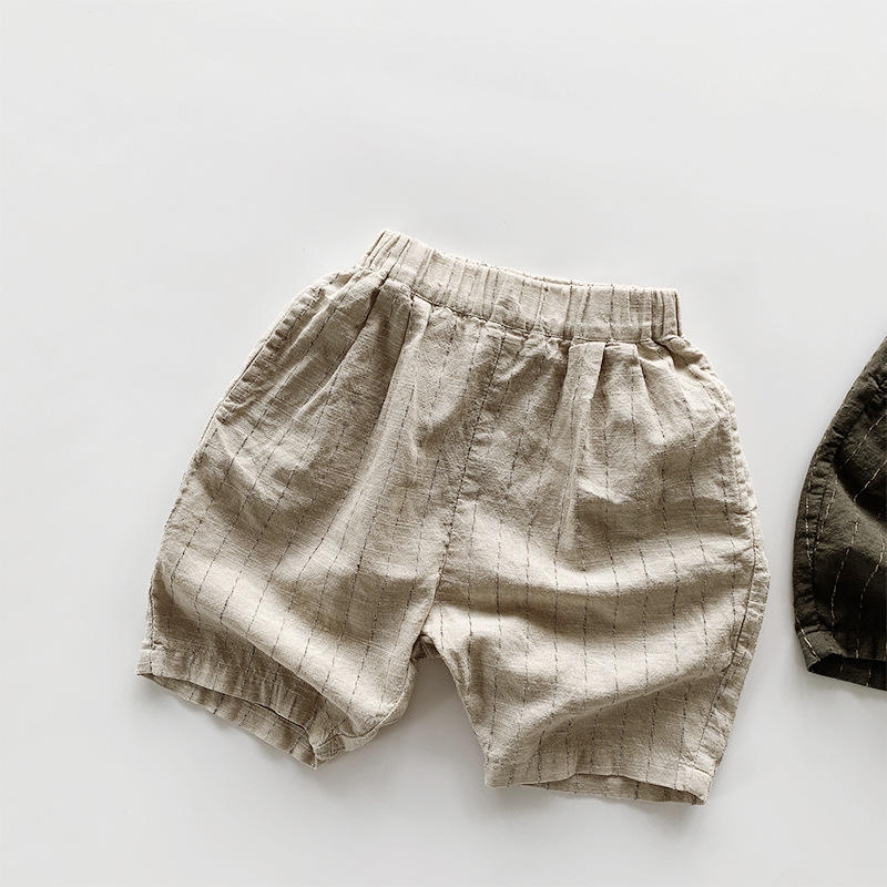 Wholesale 2026 Summer Japanese and Korean style Children's Striped Cotton-linen Shorts loose casual mid-length pants for boys and girls