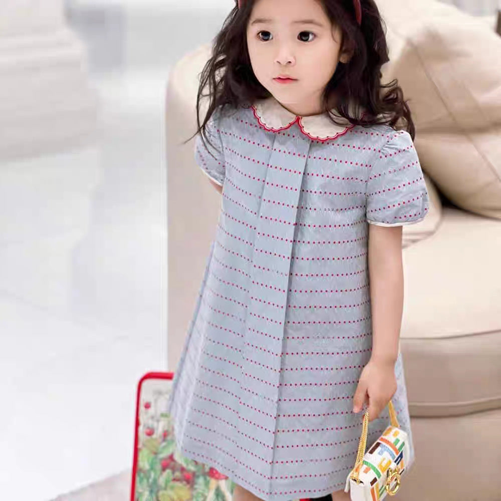 Wholesale 2026 Summer Baby Dresses Polka Dot Curve Print Short Sleeve Princess Baby Fashion Girls Skirts