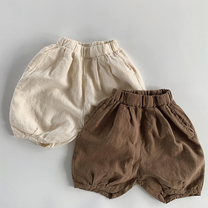 Wholesale 2026 New Summer Cotton-linen Korean Style Solid Color Casual Pants Five-point Shorts Baby Lantern Trousers