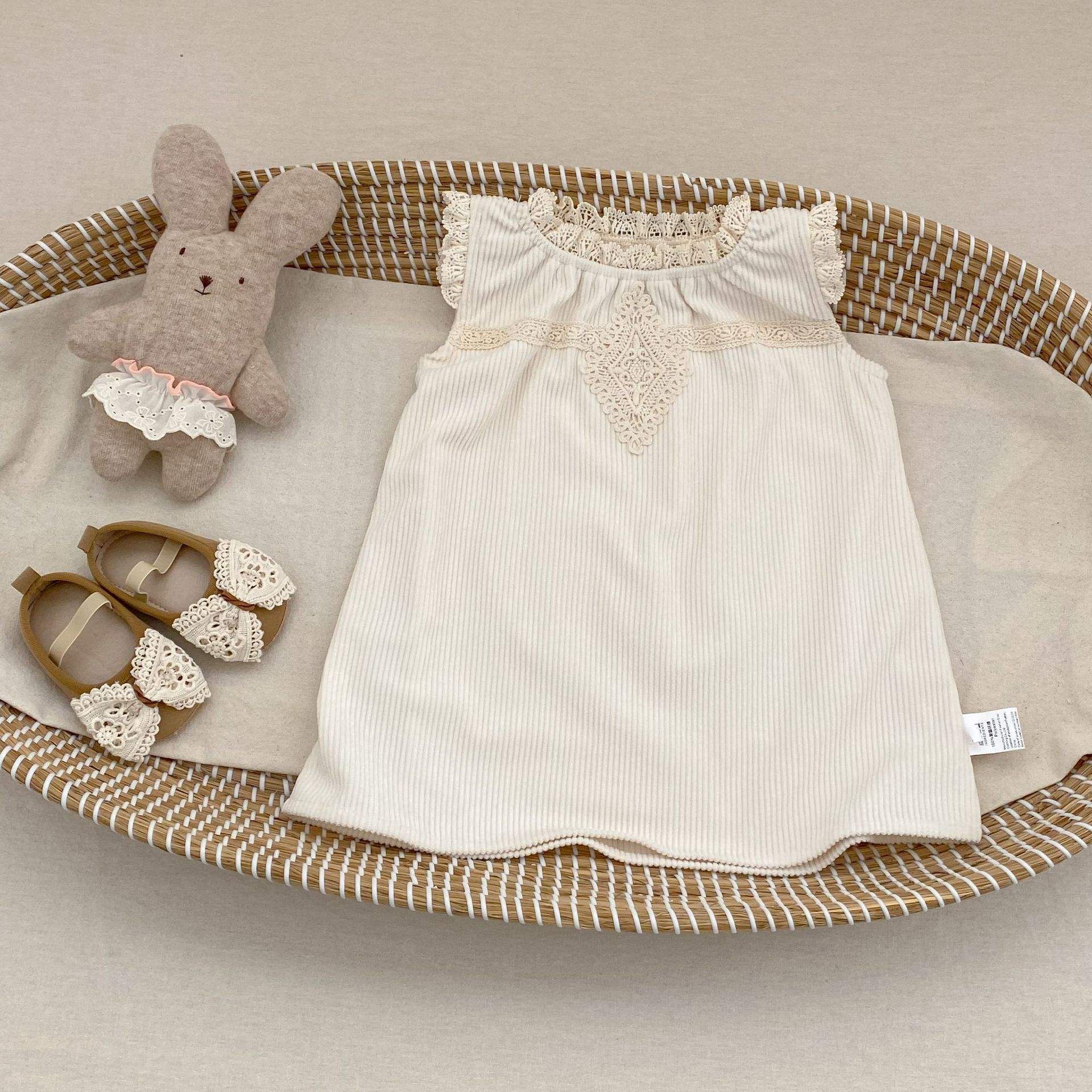Wholesale 2026 Summer Baby Dresses New Korean Styles Sweet and Fresh Girls' Round-neck Lace Hollow Sleeveless Floral Striped A-line Dress
