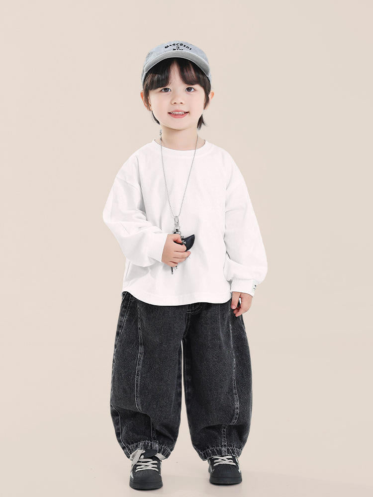 Wholesale Children Clothes Boys' Long-Sleeve T-Shirt New Spring New Style Top for Kids Korean Version Solid Color Round Neck Base Shirt