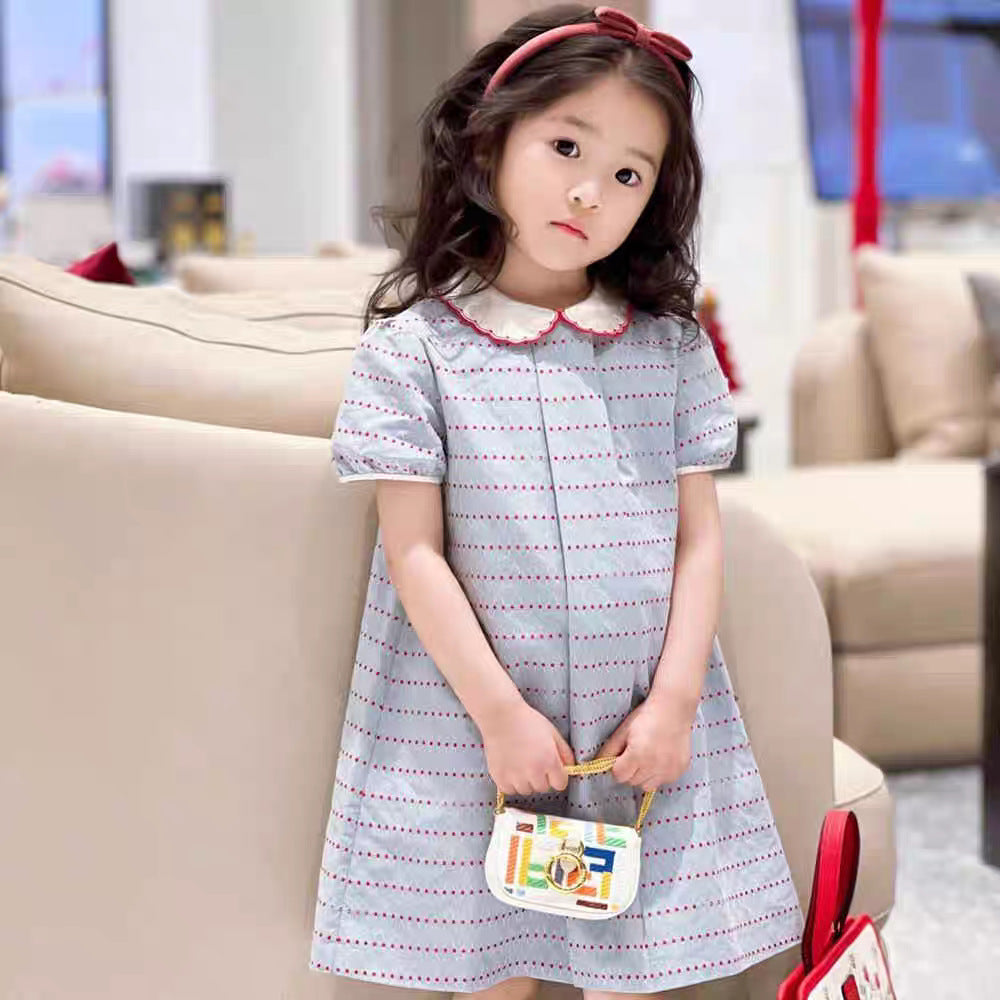Wholesale 2026 Summer Baby Dresses Polka Dot Curve Print Short Sleeve Princess Baby Fashion Girls Skirts