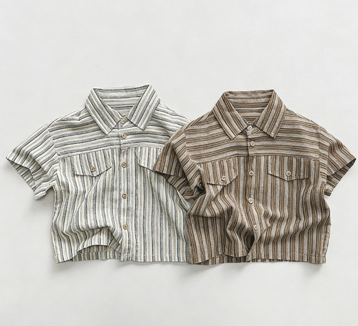 Wholesale 2026 Summer Boys' Striped Short-sleeve Shirt New Style Girls' Korean Version Children's T-shirt Pure cotton Top for Kids