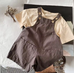wholesale Children's Overalls 2026 Summer New Style Washed Cotton Breathable Thin Japanese-style Boys Girls Solid Color Children's Pant