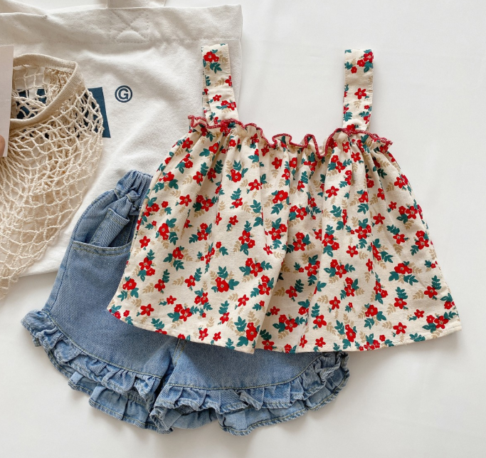 Wholesale 2026 Children's Summer Baby Girls Outfit Set New Korean Style Fashion Shorts Pure Cotton Two Piece Set