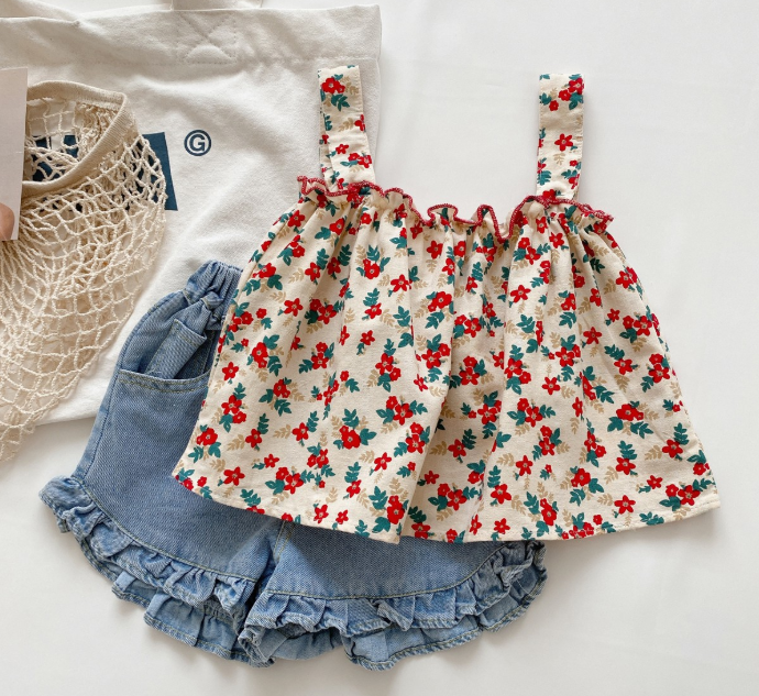 Wholesale 2026 Children's Summer Baby Girls Outfit Set New Korean Style Fashion Shorts Pure Cotton Two Piece Set