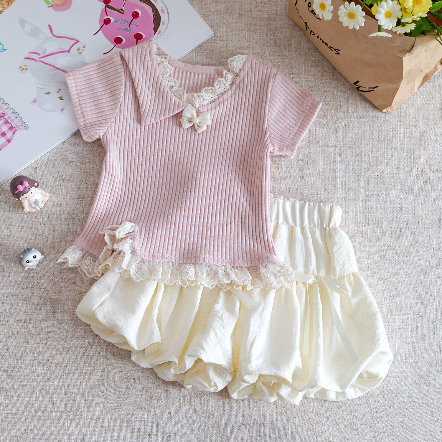 Wholesale Girls' Outfit 2026 New Summer Children's Korean Style Sweet Cute Top Fashionable Baby Girl Two-Piece Set