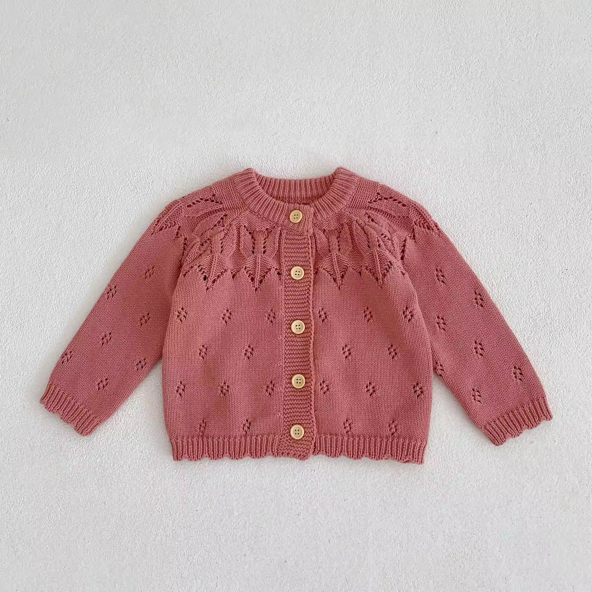 WholesaleINS Spring Versatile Knitted Cardigan for Babies and Toddlers Jacquard Hollow-out Knit Cotton Long-sleeve Cardigan
