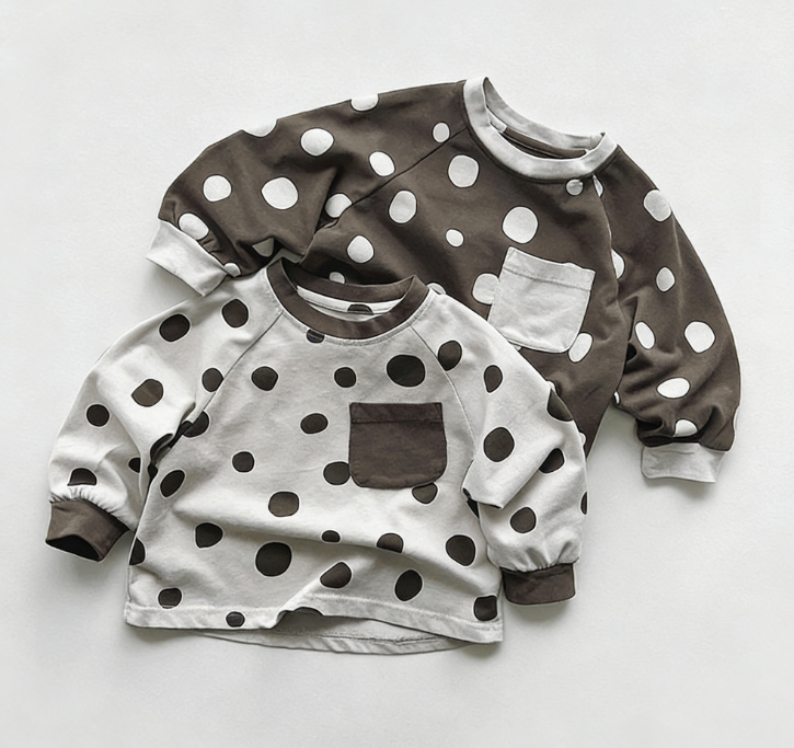Wholesale Korean Style Girls' Polka Dot T-shirt 2026 Spring New Boys' Japanese-style Long-sleeve Versatile Top for Toddlers