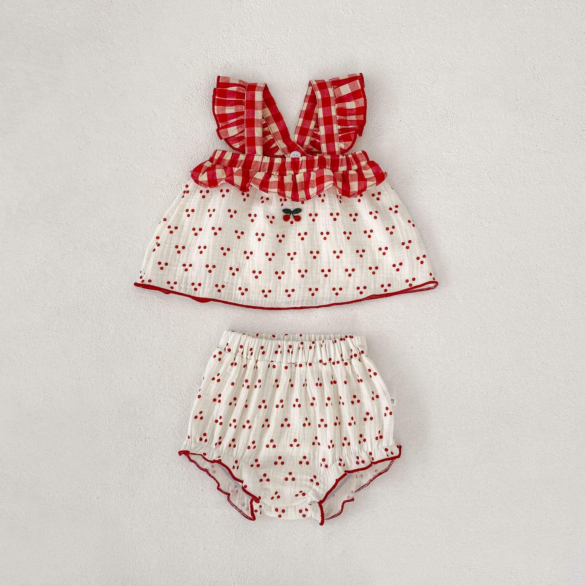 Wholesale 2026 New Fashion Girls' Summer Baby Outfit Cherry Sleeveless Suspender Top with Baby Romper Two-piece Set for Baby Girls