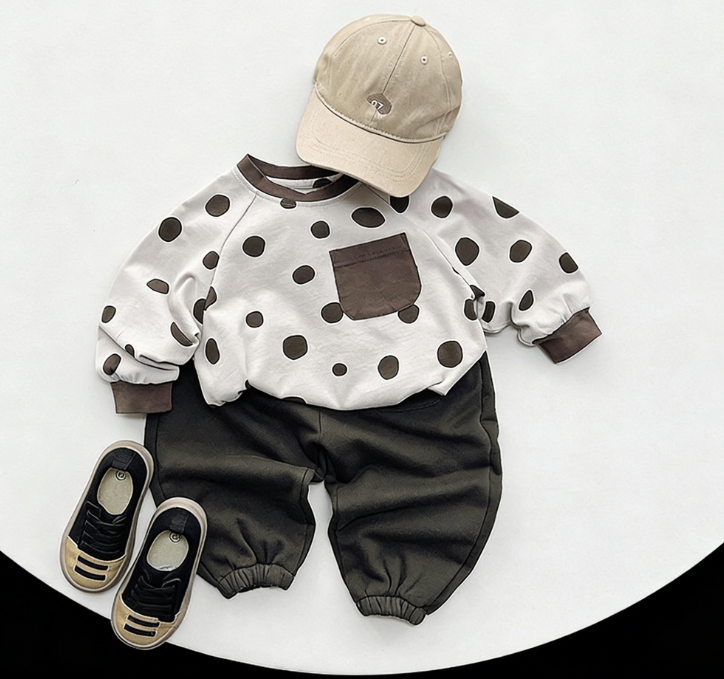 Wholesale Korean Style Girls' Polka Dot T-shirt 2026 Spring New Boys' Japanese-style Long-sleeve Versatile Top for Toddlers