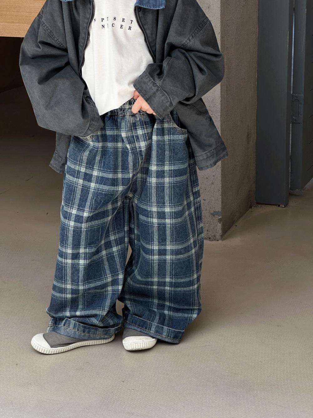 Wholesale Spring and Autumn New Style Soft Plaid Pants for Young Kids Boys and Girls Loose Fit Versatile Casual Plaid Pants