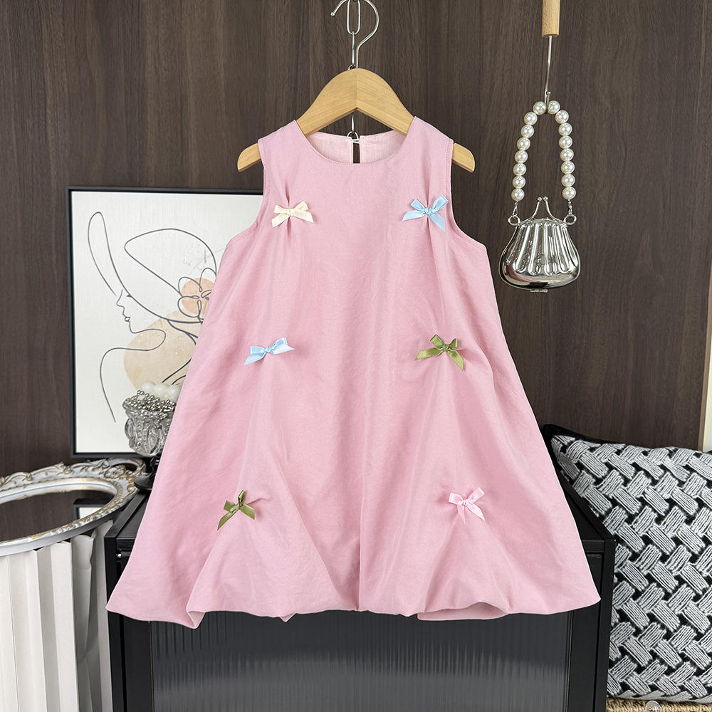 Wholesale 2026 Girls' Baby Dresses Princess Vest A-Line Dress Korean Version Baby Girl Summer Pink Sweet Bow Sleeveless Skirt