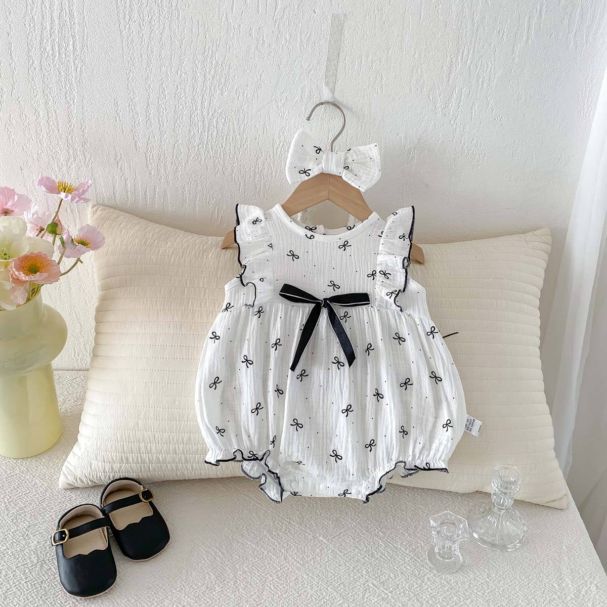 Wholesale 2026 Summer Newborn Baby Clothes Pure Cotton Short-sleeve Baby Romper Ruffled Pattern Cute Princess-style Baby Girl Outfit
