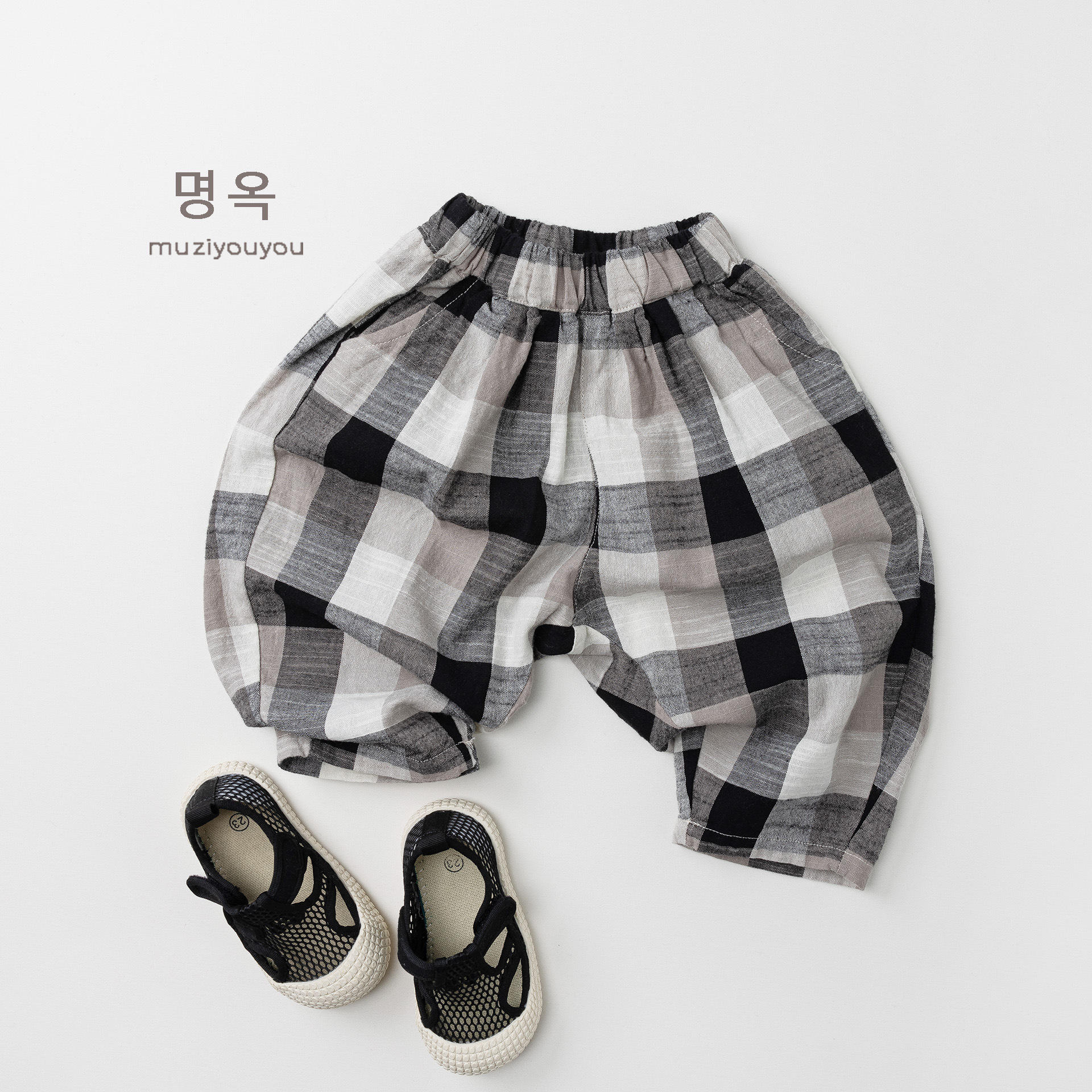 Wholesale 2026 Hot-selling Item Unisex Children's Versatile Black White Gray Plaid Thin Cotton Soft Treatment Loose-fitting Harem Pants