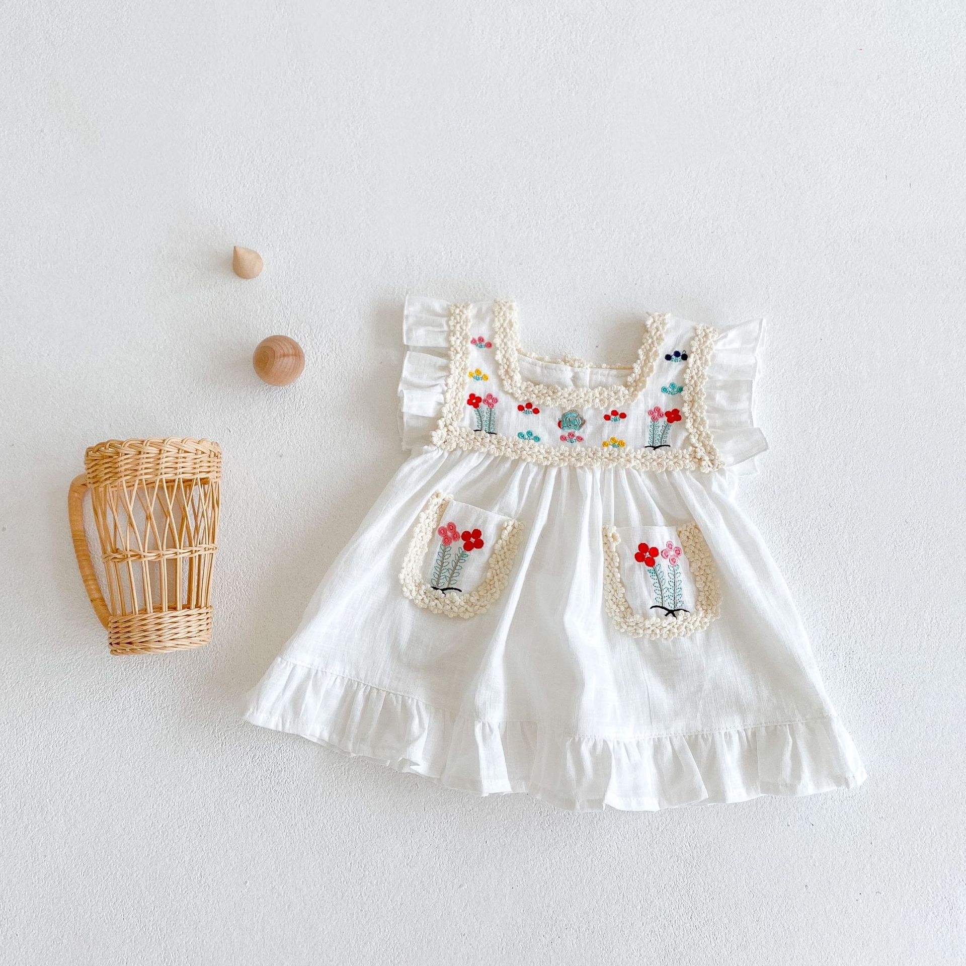 Wholesale 2026 European and American Summer Style Girls' Baby Dresses for Babies Embroidered Lace Cotton Sleeveless Baby Skirts