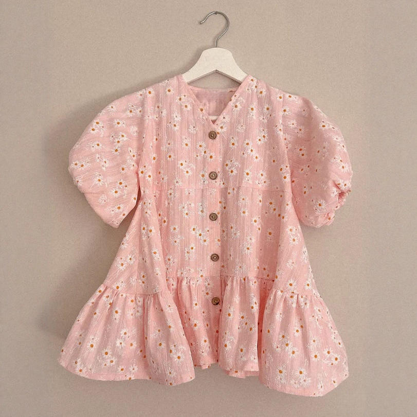 Wholesale INS Style Russian Girls' Cotton Spring and Autumn Lace Casual Bubble Nine-quarter Sleeve Floral Sweet Baby Girls Dress with Belt