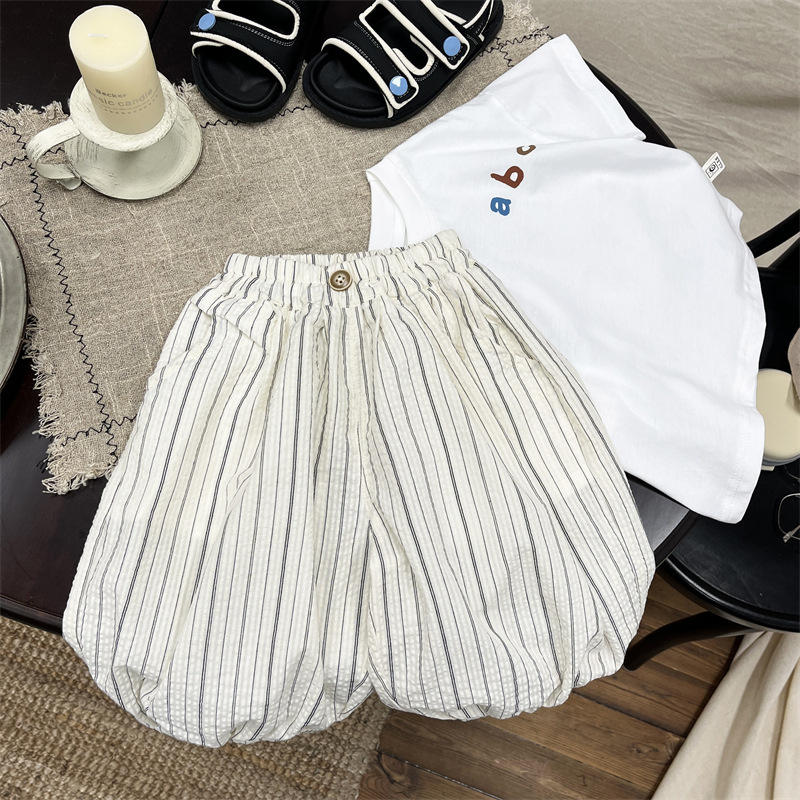 Wholesale 2026 New Boys' Summer Pants Stylish and Cool Korean Version Striped Thin Fabric Loose-Fit Mid-Length Pants for Kids
