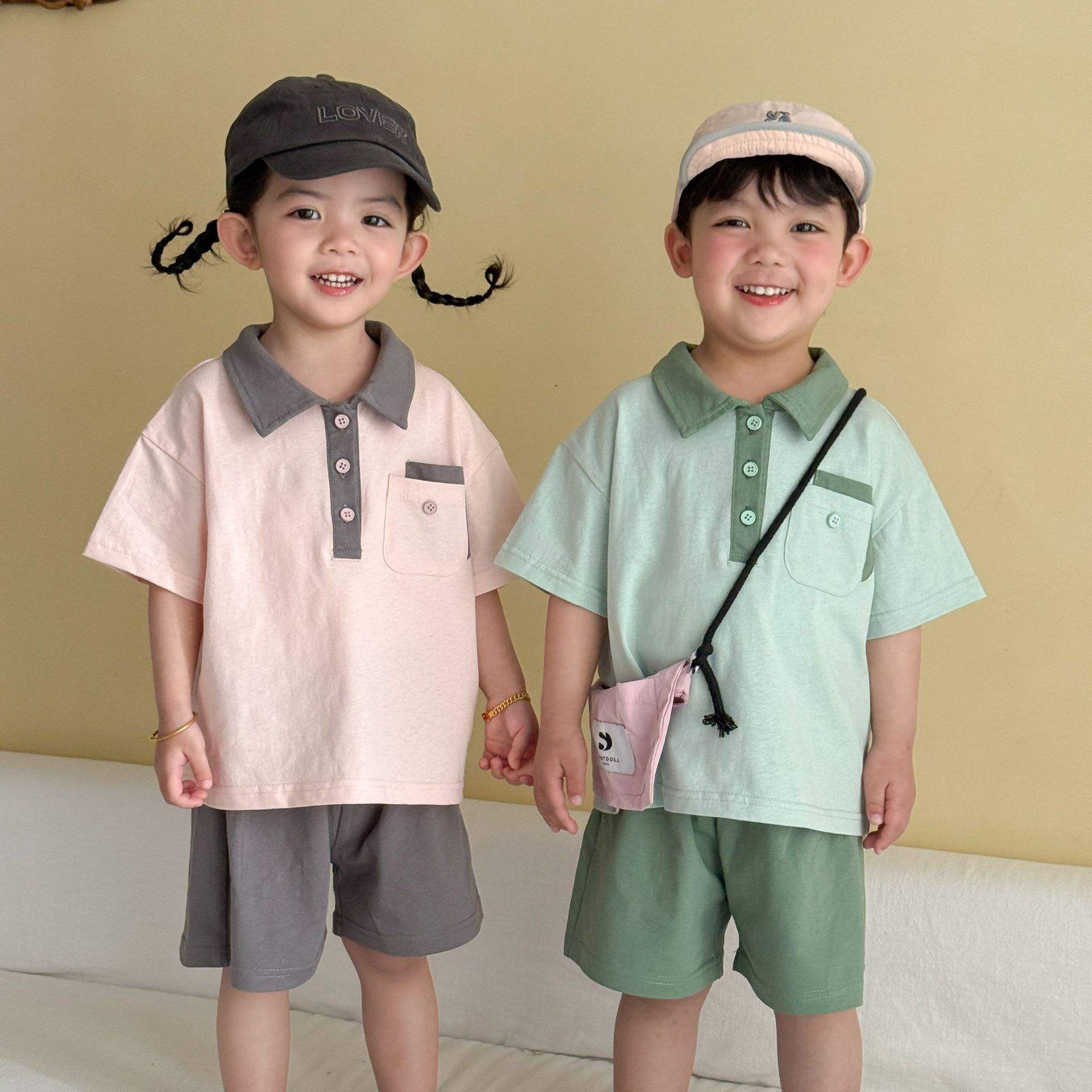 Wholesale 2026 New Style Children's Summer Set Sports Baby Pure Cotton Boys and Girls Casual Loose Short-Sleeve Polo Shirt and Shorts Suit