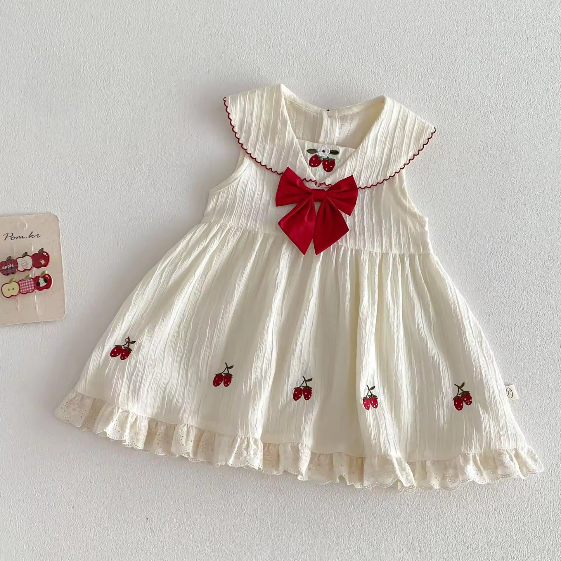 Wholesale 2026 New Summer Girls' Strawberry Princess Cotton Dress Fashion Baby Korean Style Plaid Bowknot Soft Sweet Baby Dresses