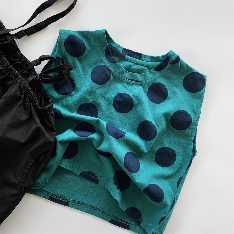 Wholesale 2026 Summer Polka Dot Crew Neck Sleeveless Children's Vest T-Shirt Korean Style Cotton Boys Girls Unique Trendy Clothing