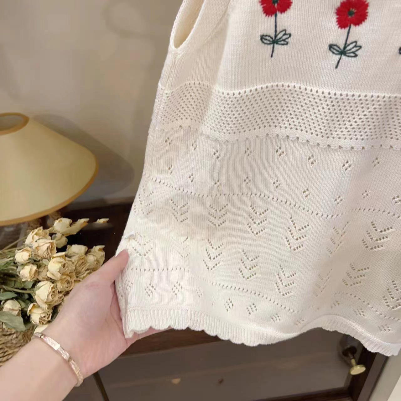 Wholesale Korean Style Children's Clothing 2026 Summer New Girls' Fashionable Knitted Floral Strap Dress Forest Style Kids Dress