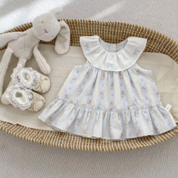 Wholesale 2026 Summer Girls' Pure New Fashion Cotton Bow Doll Collar Princess Dress Baby Girl Thin Sleeveless Floral Baby Dresses