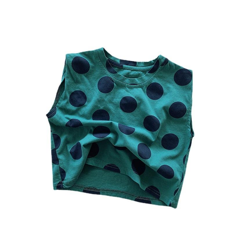 Wholesale 2026 Summer Polka Dot Crew Neck Sleeveless Children's Vest T-Shirt Korean Style Cotton Boys Girls Unique Trendy Clothing