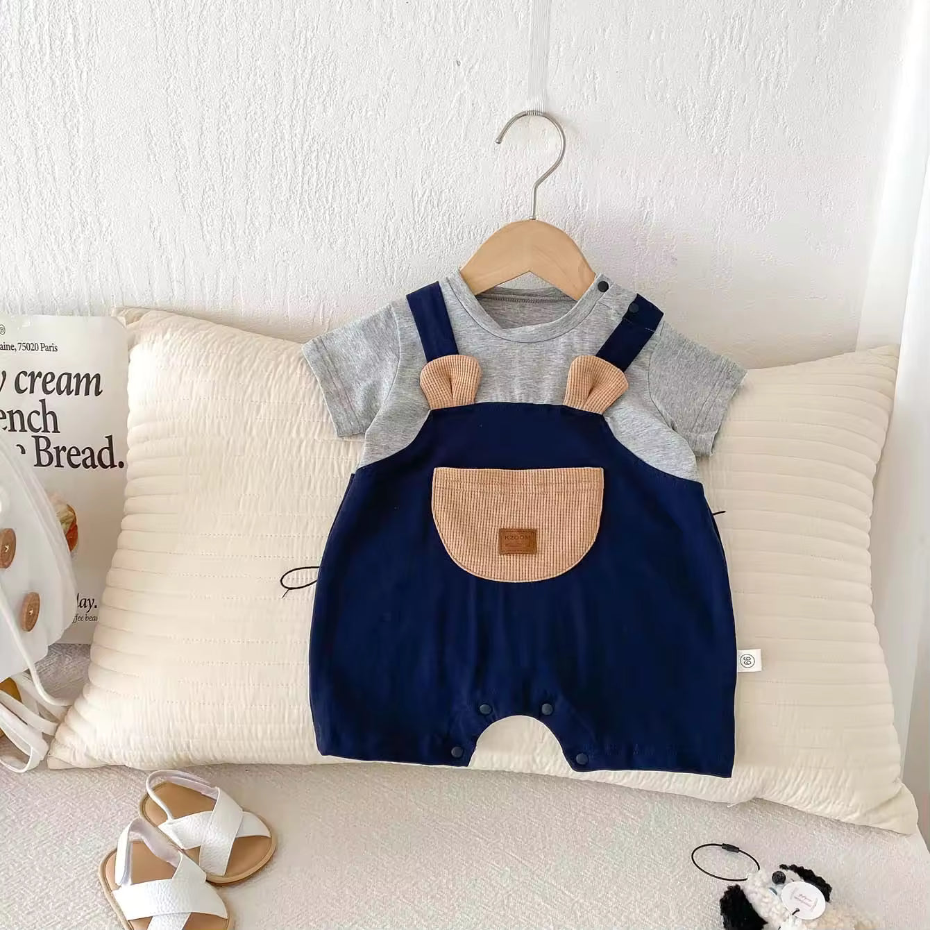 Wholesale 2026 Summer Baby Romper Short-sleeved Cotton Pullover Thin Style Super Cute Pocket Strap Short Crawling Clothes