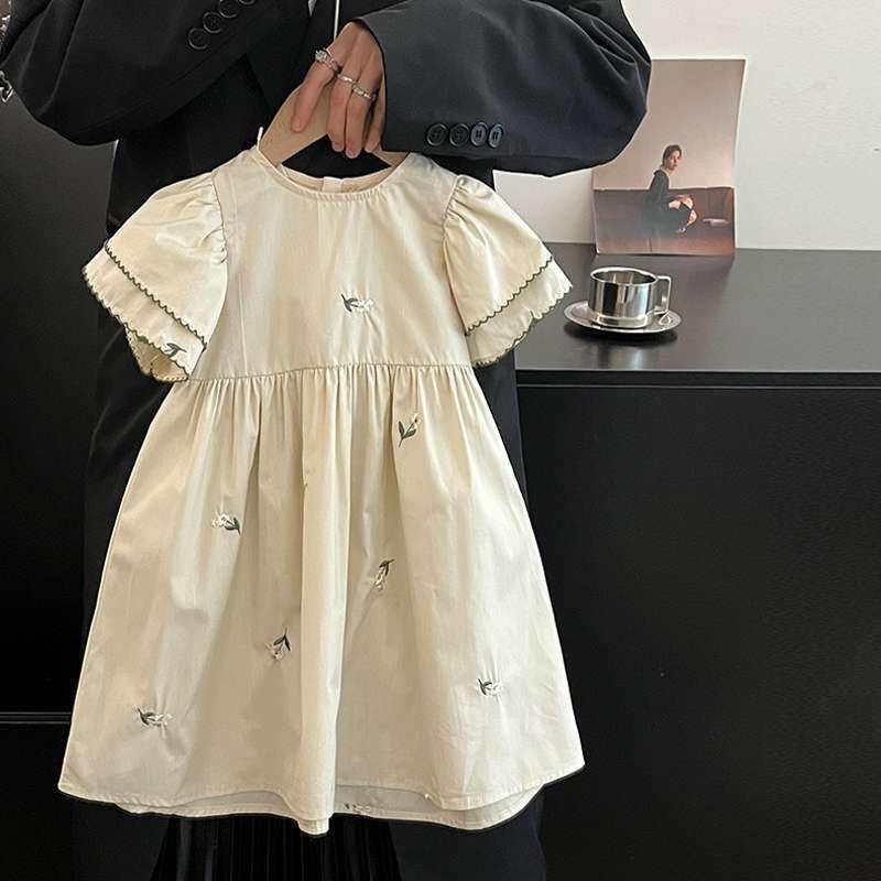 Wholesale 2026 Summer Baby Dresses New Korean Style Pure Cotton Girls' Floral Embroidery Princess Dress Short Sleeves Baby Skirts