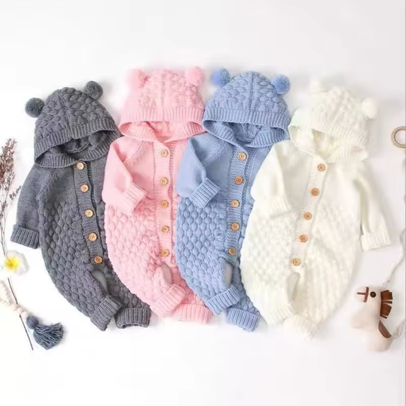 Baby Knitted One-piece Romper Spring and Autumn Newborn Clothing Boys and Girls Baby Sweater Cute Jumpsuit