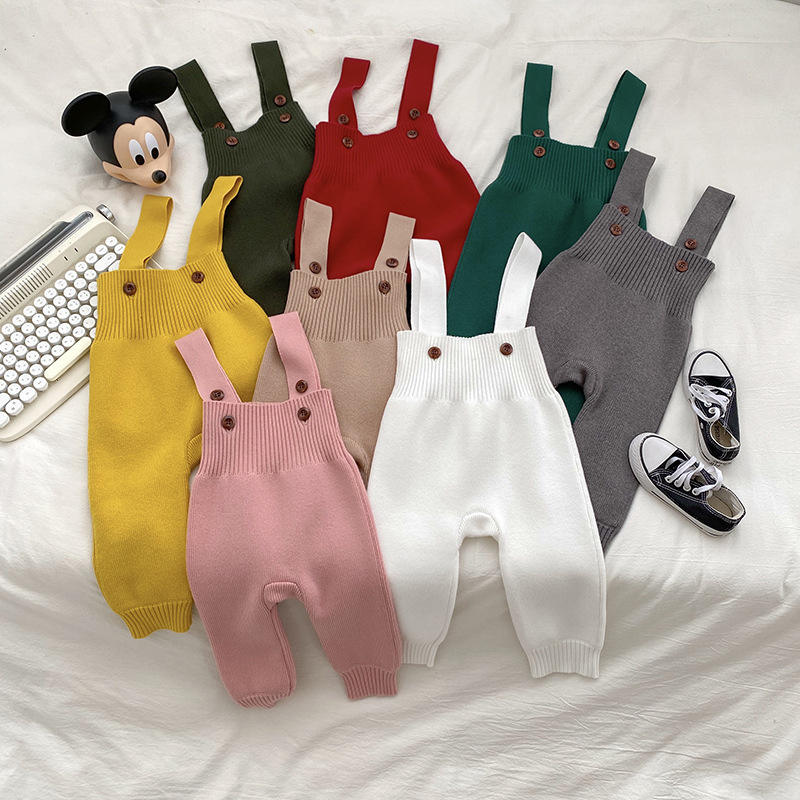 Ins-style Baby Autumn Knitted Overalls Korean-style Infant Jumpsuit Stylish Knitted Pants for Both Boys and Girls