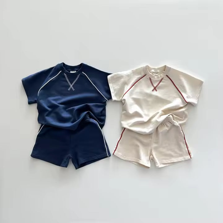 Summer Casual New Korean Style Sports Two-Piece Set for Boys Girls Thin Cotton Short Sleeve T-Shirt Shorts Baby Toddler