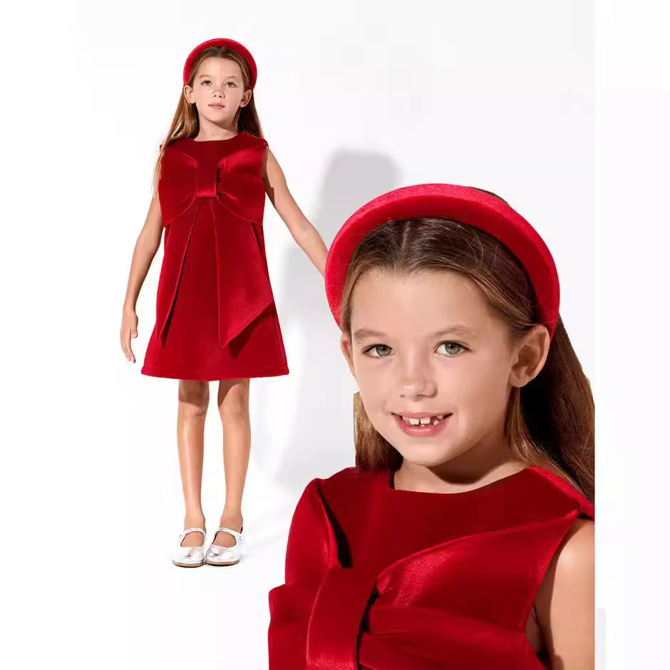 Ins European and American Children's Christmas Dress Big Bow Vest Dress Girls' New Year Dress