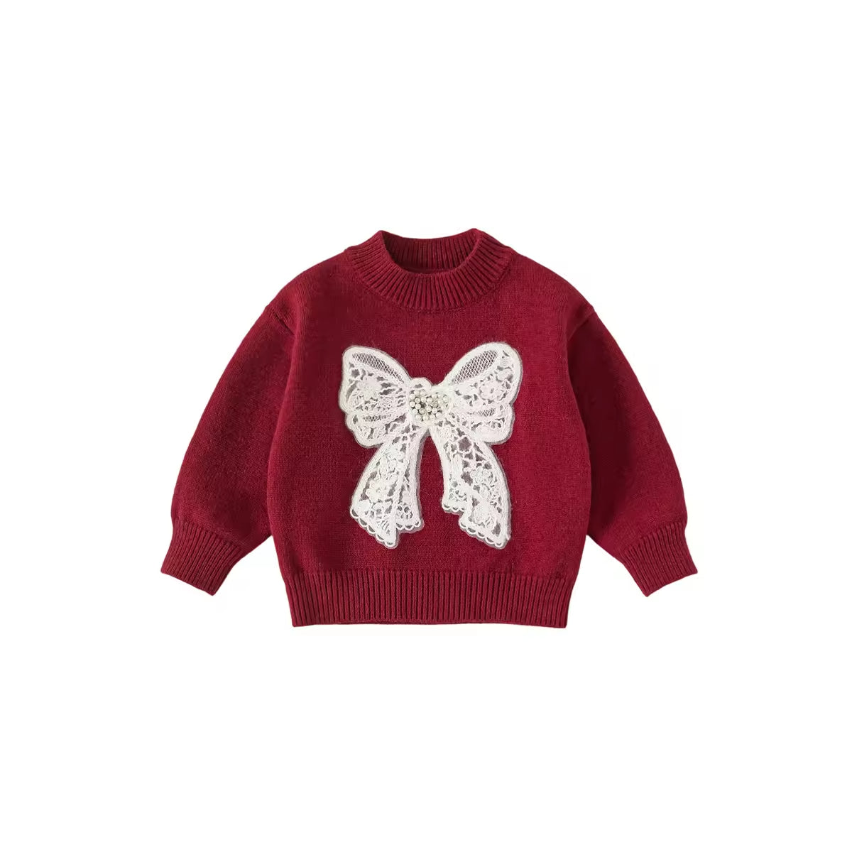 2025 Stylish New Autumn Baby Sweaters Red Girls with Bow Long Sleeve Children's Clothing Knitted New Baby Tops