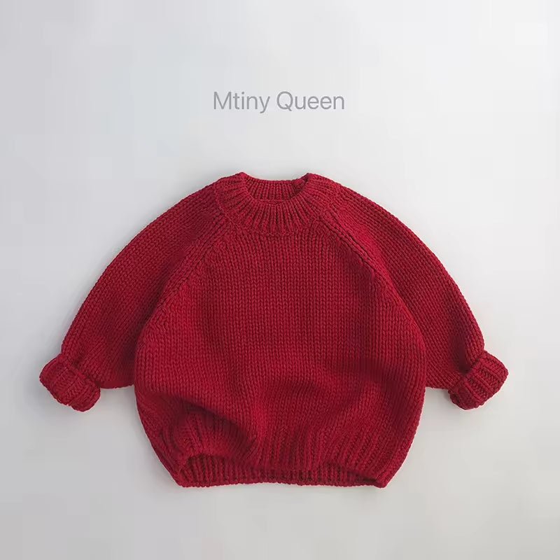 Western Style Christmas Style New Year Winter Children's Sweater Fashion Baby Knitwear Retro Red Pullover