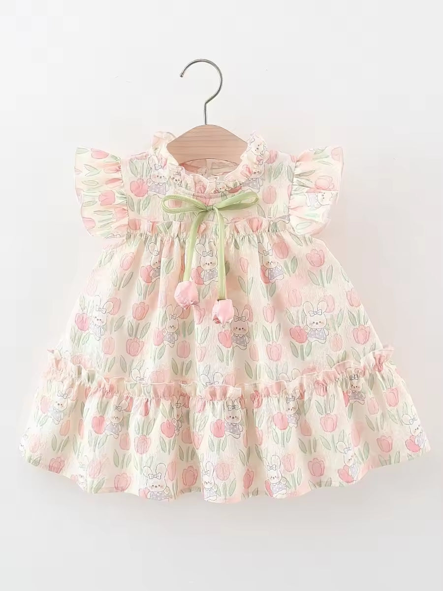2025 New Fashion Children's Clothes Summer Baby Dresses for Girls Tulip Bunny Pure Cotton Baby Princess Skirt