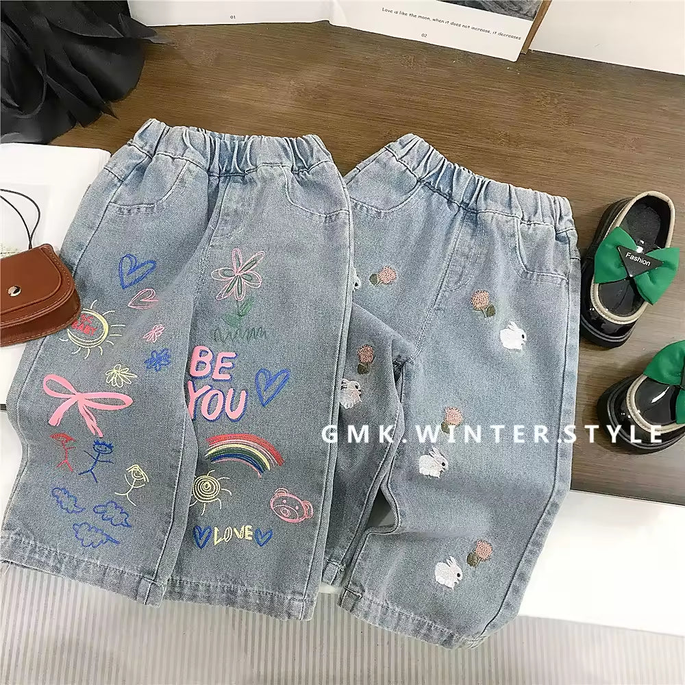 Girls' Pants Spring and Autumn Children's Jeans New Western Style Girls' Straight-leg Pants Baby Fall Casual Pants