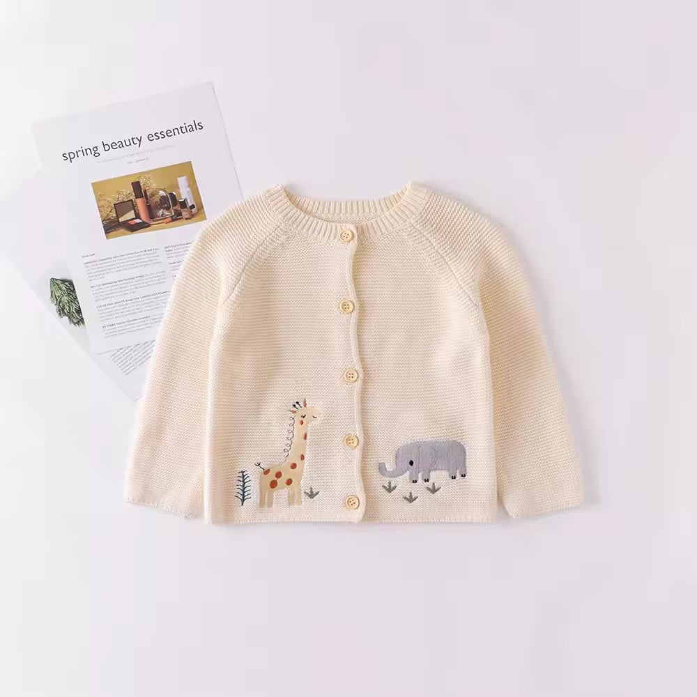 Ins 2025 Autumn Clothing Infant Boys and Girls Baby Cute Embroidered Round Neck Cotton Yarn Sweaters Cardigan Coat