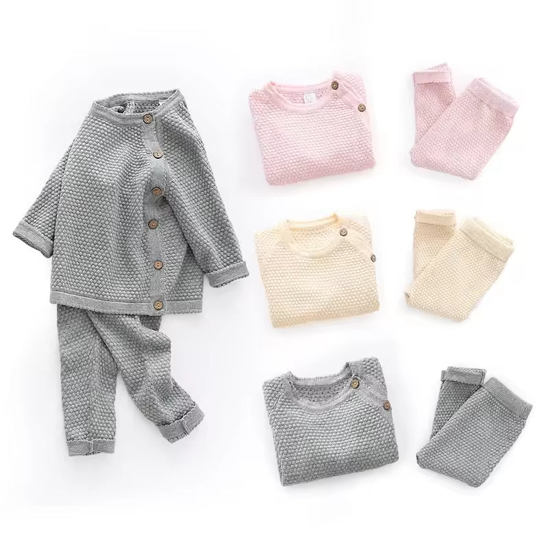 0-3 Years Infant Baby Sweater Suit New Autumn Spring Girl Knitting Sweater Set Warm Baby Boy Clothing Newborn Baby Clothes 2pcs