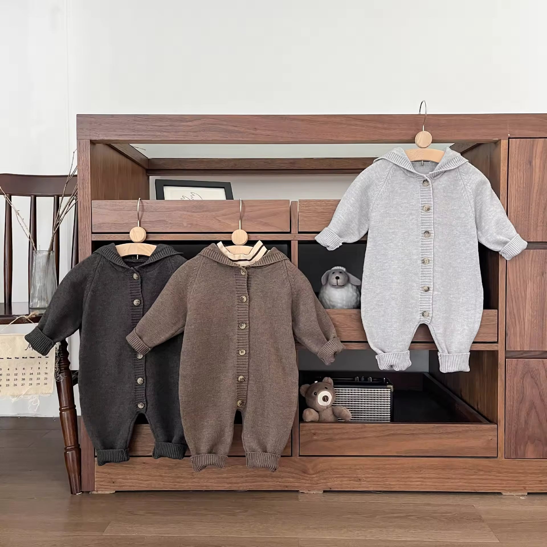 Autumn and Winter Korean Style Baby Knitted Jumpsuit Infant's Super Cute Rabbit Ears Sweater Casual Solid Baby Romper