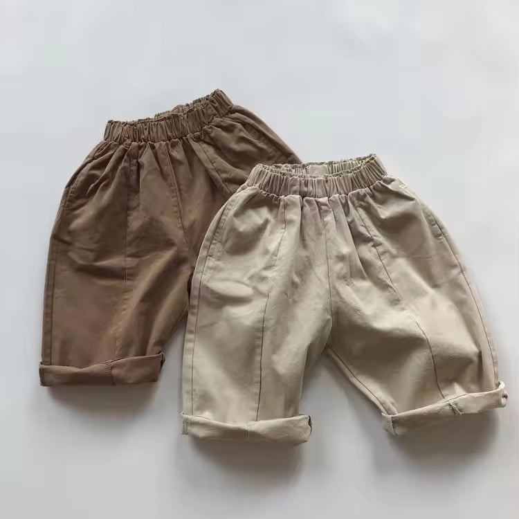Spring and Autumn New Children's Harem Pants Solid Color Woven Casual Trousers for Boys and Girls