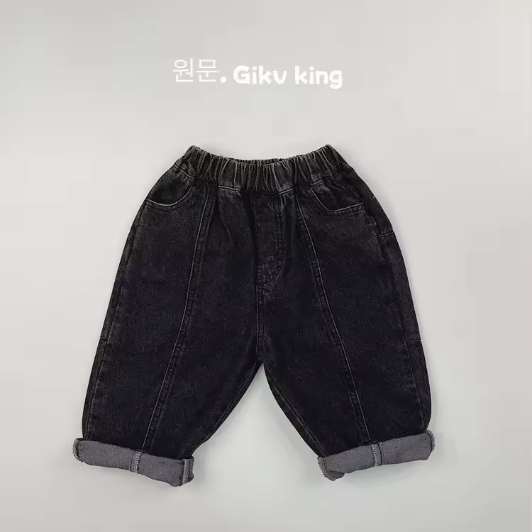 Japanese-style Retro Children's Jeans 2025 Spring New Boys and Girls Washed Stitching Casual Trousers Straight Pants Lbc