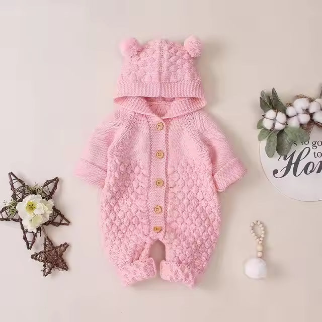 Baby Knitted One-piece Romper Spring and Autumn Newborn Clothing Boys and Girls Baby Sweater Cute Jumpsuit