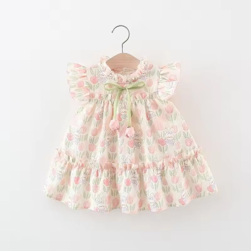 2025 New Fashion Children's Clothes Summer Baby Dresses for Girls Tulip Bunny Pure Cotton Baby Princess Skirt