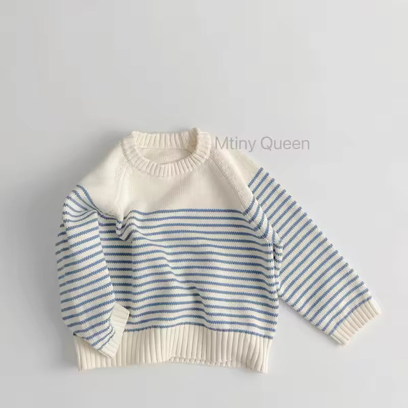 Pure Cotton Children's Sweater Korean-style Loose Striped Knitted Sweater for Little Kids