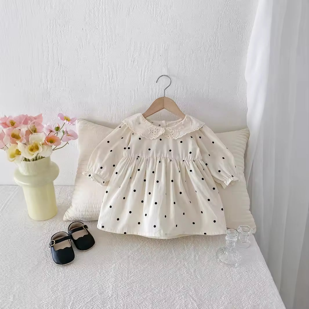 Autumn Baby Doll Collar Girls' Korean-Style Dot Princess Skirt College-Style Baby Clothes Lace Knee-Length Baby Girl Skirt