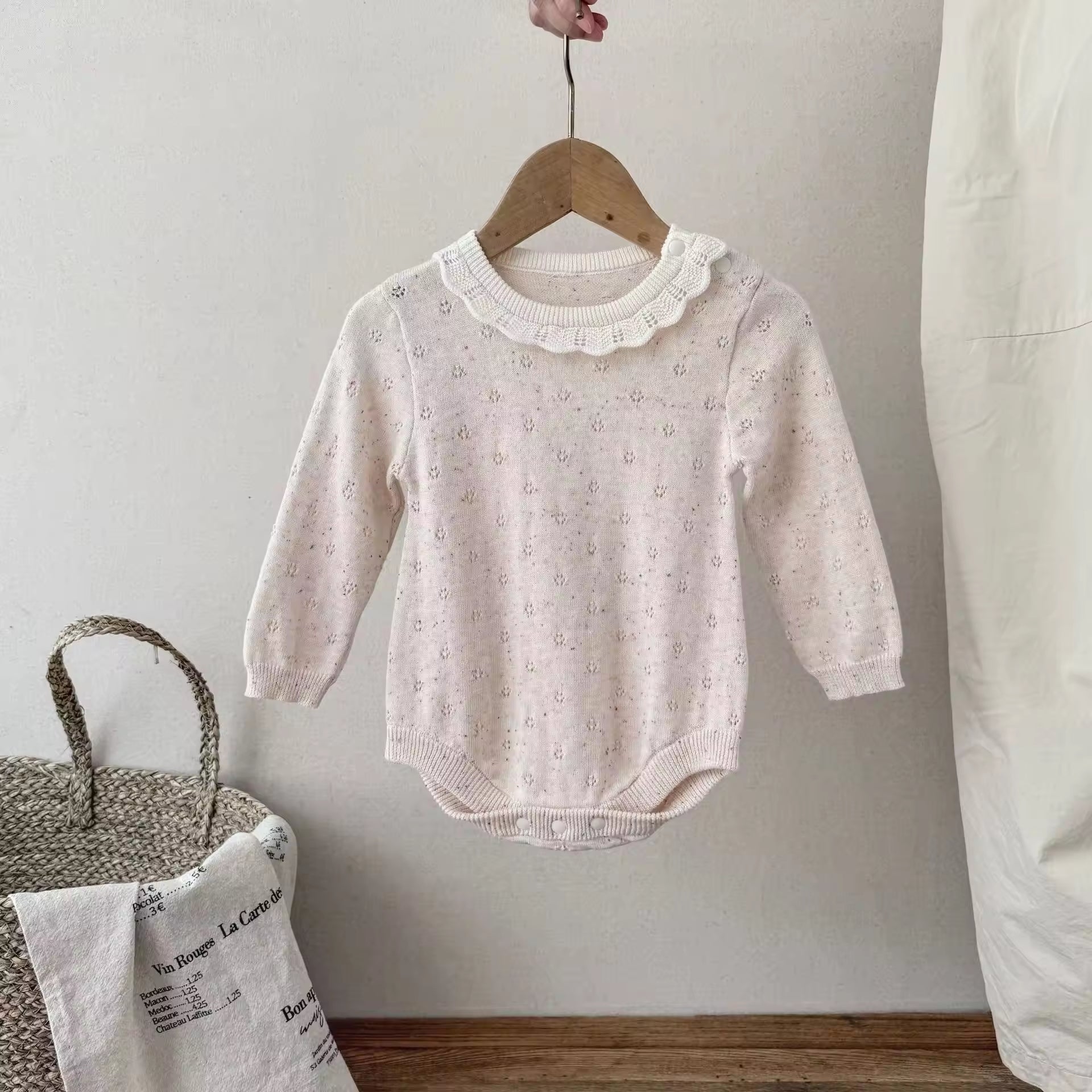 Ins Style Spring 2025 Triangle Baby Girl Rompers Pure Cotton Knitted Colorful Dot Cotton Lace Collar Sweet Baby Jumpsuit