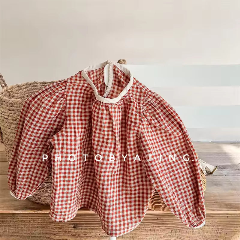 2025 New Arrivals Baby Shirts Girls' Spring and Autumn Fashion Style Plaid Shirt Blouse Casual Baby Tops